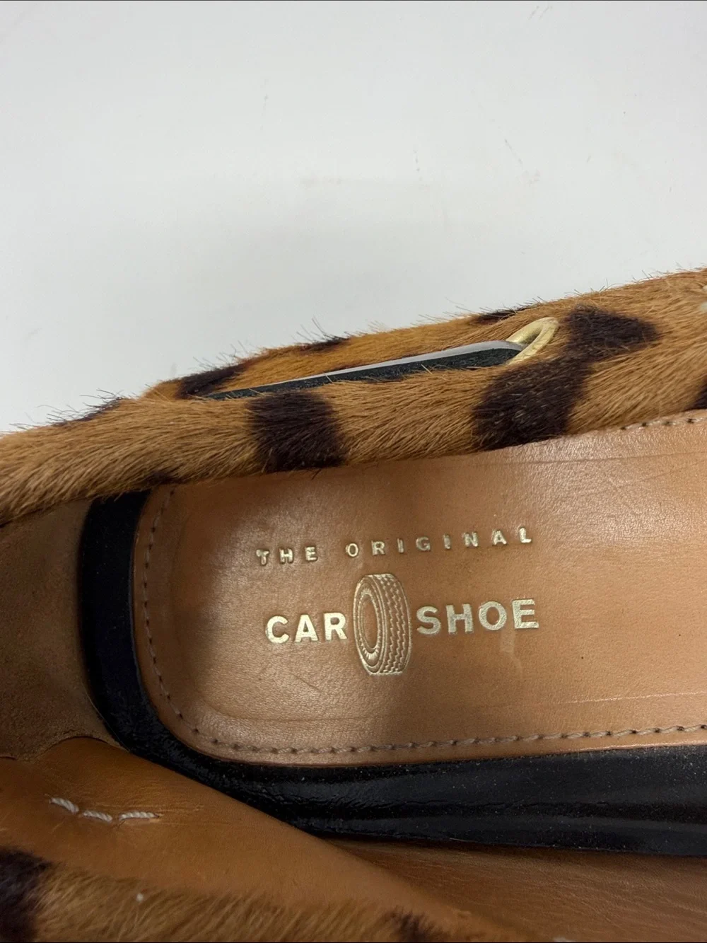 The Original Car Shoe Calf Hair Leopard Print Moccasin Driving Loafers Size 7.5